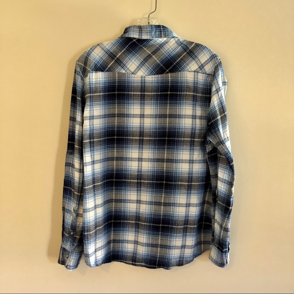 JACHS Girlfriend Blue Plaid Bea Western Button Down Flannel Top - Picture 2 of 10